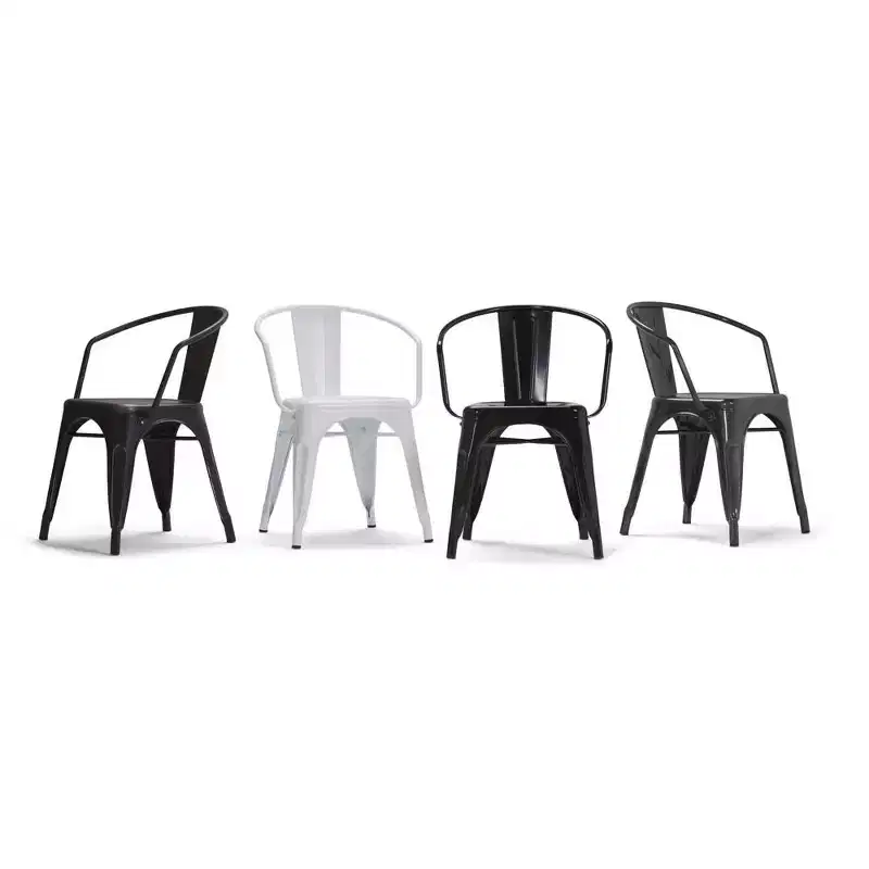 WyndenHall Set of 2 Elisse Metal Dining Armchairs Distressed Black/Silver: Industrial Style, Metal Frame