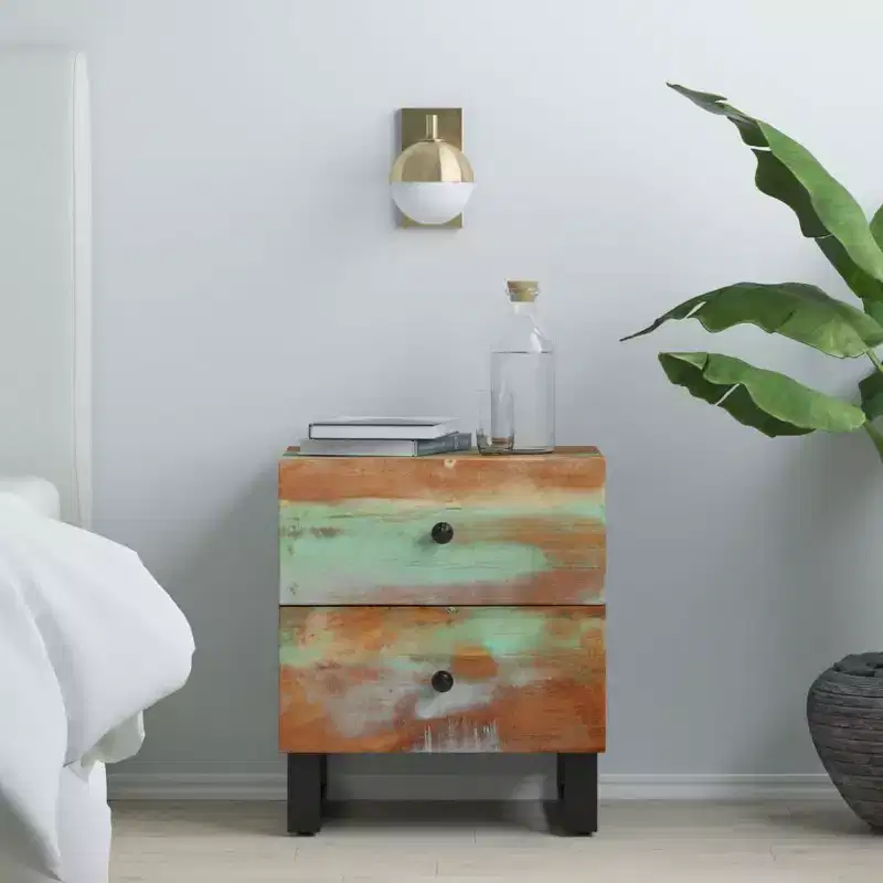 vidaXL Bedside Cabinet Multicolour Solid reclaimed wood, iron Medium