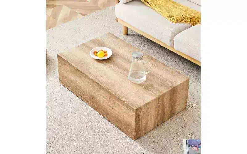 Minimalist Rectangular Coffee Table, Ready-to-Use Center Table for Living Room, Modern MDF Tea Table with Natural Texture