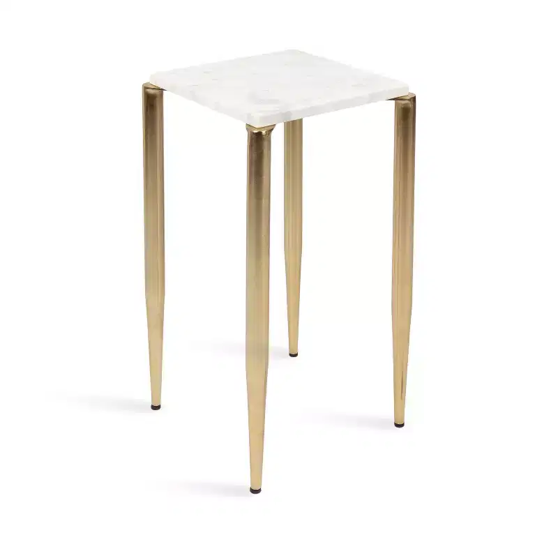 Kate and Laurel LeMaire Marble and Metal Drink Table, White and Gold, 12x12x24