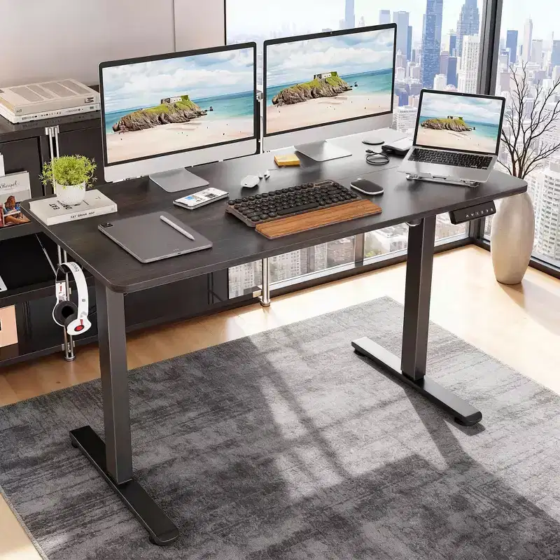 MAYEERTY 48x24 Walnut Electric Standing Desk - Home Office, Splice Board, Height Adjustable