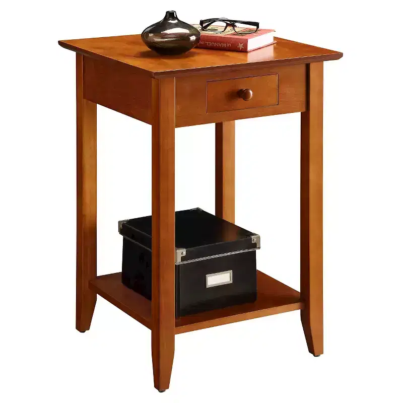 Square End Table with Drawer & Open Shelf - Black Hardwood