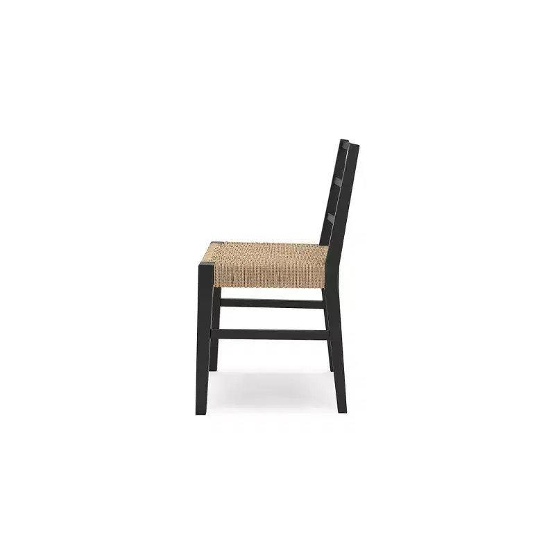 Signature Design by Ashley Isanti Rattan Dining Chair with Matte Black Solid Wood Frame, Set of 2, Light Brown