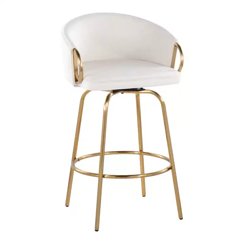 Counter Height Barstools Gold/Cream - Fixed-Height, Swivel, Velvet Upholstery