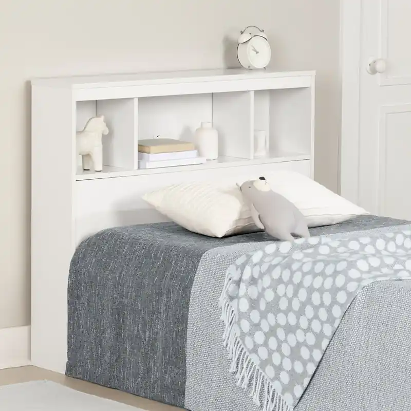Bookcase Headboard With Storage - Pure White
