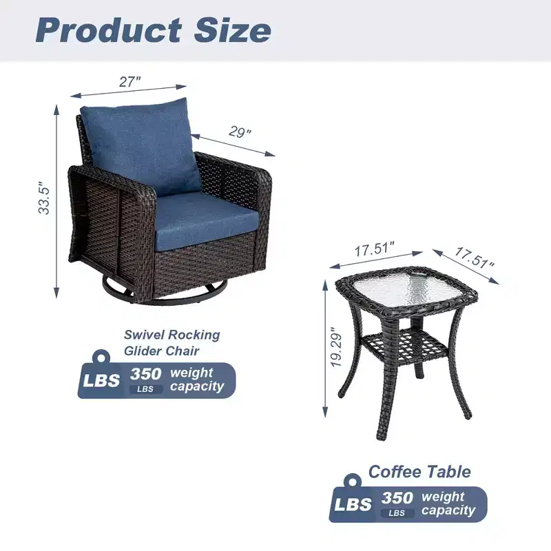 JVNOXK PE Rattan Swivel Chair & Side Table Patio Set