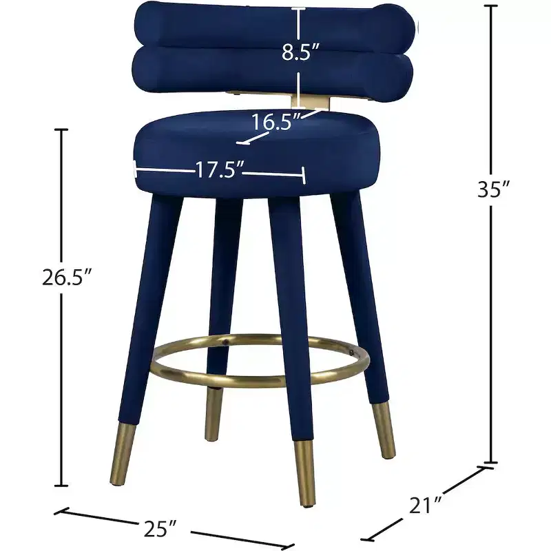 Meridian Furniture,Fitzroy Navy Velvet Counter Stool, Set of 2
