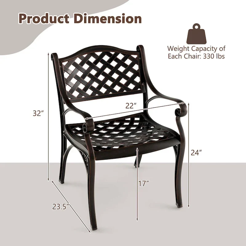 Costway 2/4 PCS Cast Aluminum Patio Chairs Set of 2 All Weather