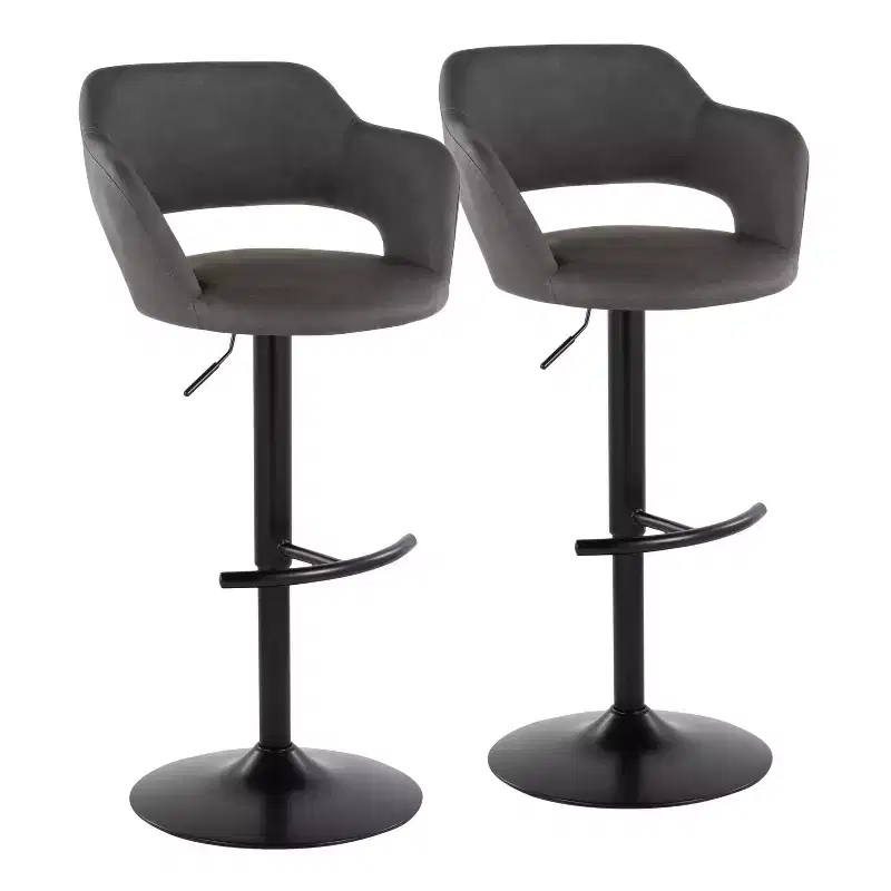 LumiSource Set of 2 Margarite Adjustable Barstools Black PU