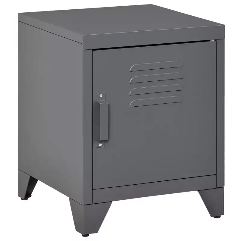 Industrial End Table, Living Room Side Table with Locker-Style Door and Adjustable Shelf