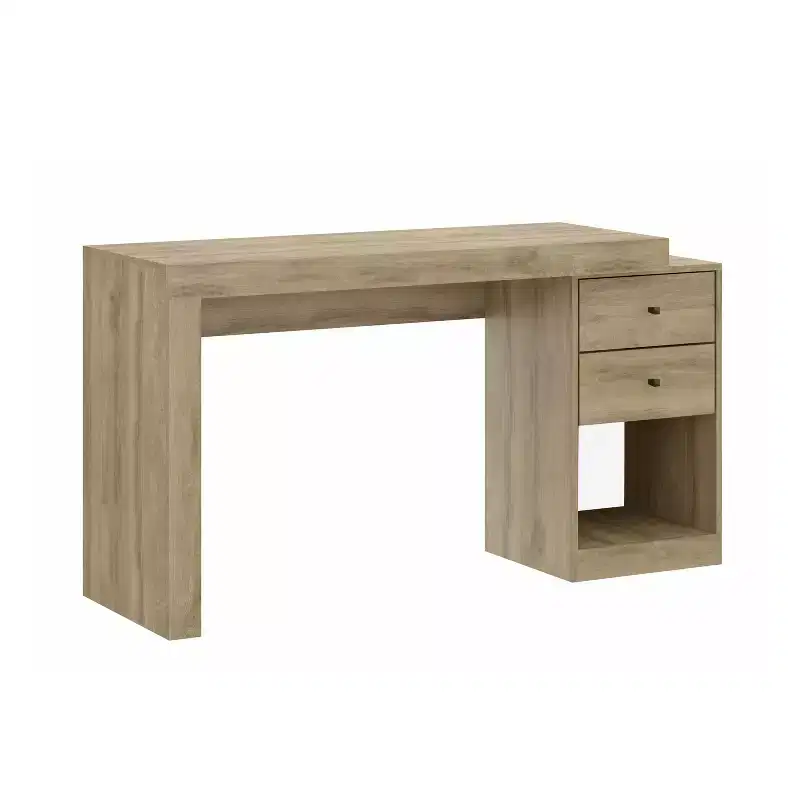 Okak 47.5IN Modern Expandable Home Office Desk, Computer Desk with 2 Drawers and 1 Shelf, Writing Desk for Reading Room, Study
