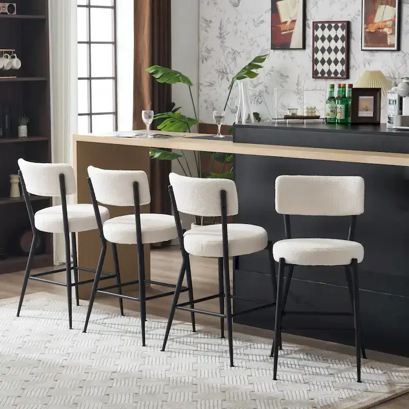 Set of 2/Set of 4 Modern Teddy Fabric Upholstered Bar Stools with Metal Base