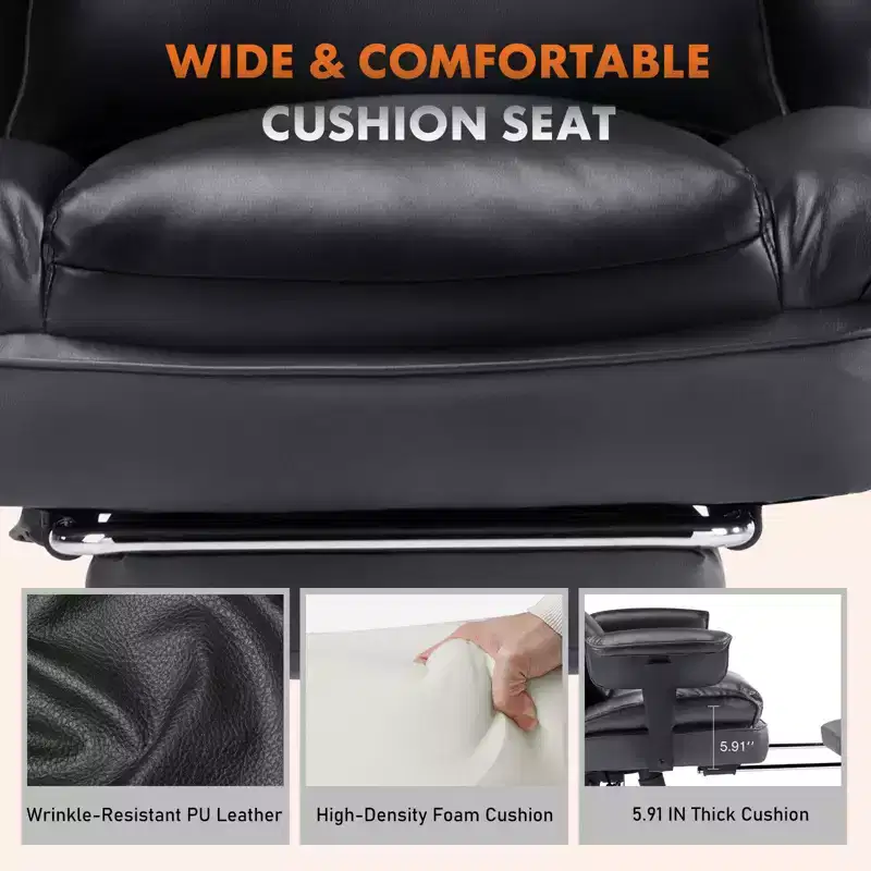 MAYEERTY Chair Exec Home Office Ergonomic High Back with Footrest Lumbar Reclining Height Adjustable PU Leather Swivel Chair with Wheels White