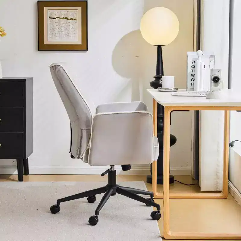 Karl Home | 28.5 inch White Velvet Dovetail Swivel Office Chair With Wheels