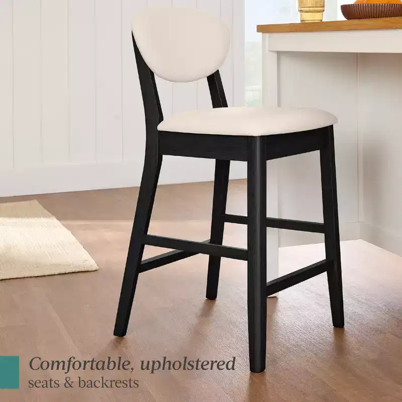 2-Piece Mid-Century Modern Wood and Upholstered Counter Height Bar Stool Set