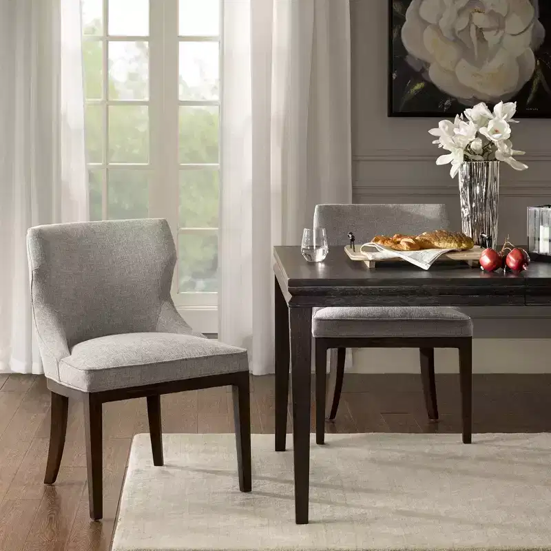 Gray Upholstered Armless Dining Chair, Low Back, Set of 2