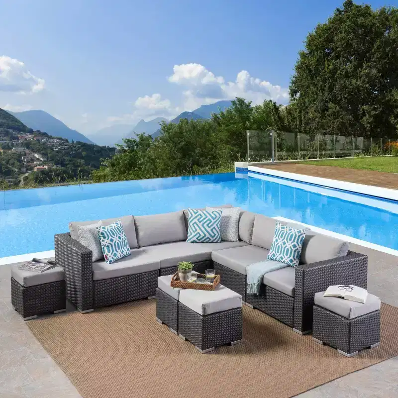 Santa Rosa 9pc Wicker Sectional Sofa Set: Aluminum Frame & Water-Resistant - Christopher Knight Home