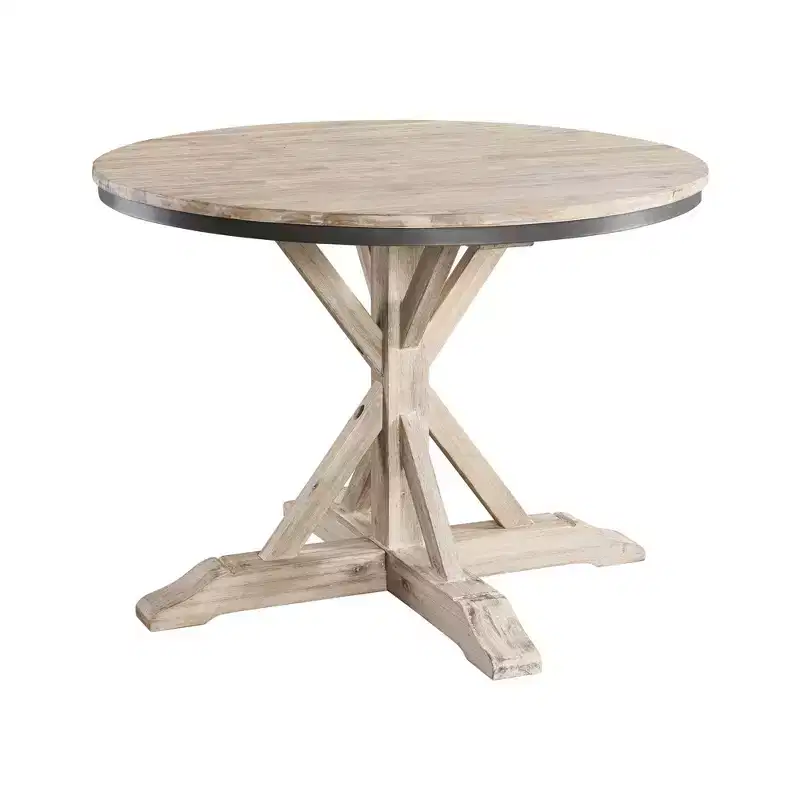 5pc Round Keaton Standard Height Dining Table Set with 4 Chairs Beach - Picket House Furnishings: Rustic Pedestal Design