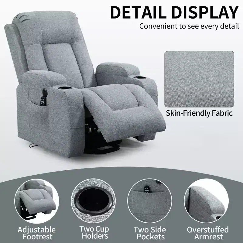 CLIHOME Up to 350 LBS Power Lift Recliner Chair, Heavy Duty Motion Mechanism with 8-Point Vibration Massage and Lumbar Heating