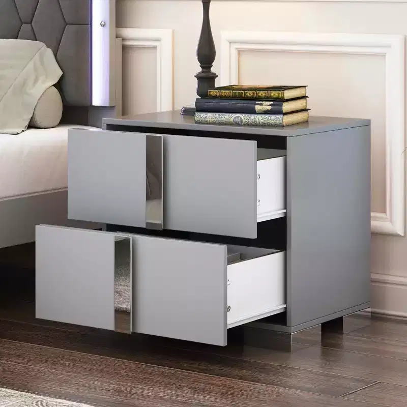 MAYEERTY Nightstand with Metal Foot 2 Drawers for Bedroom Living Room Gray