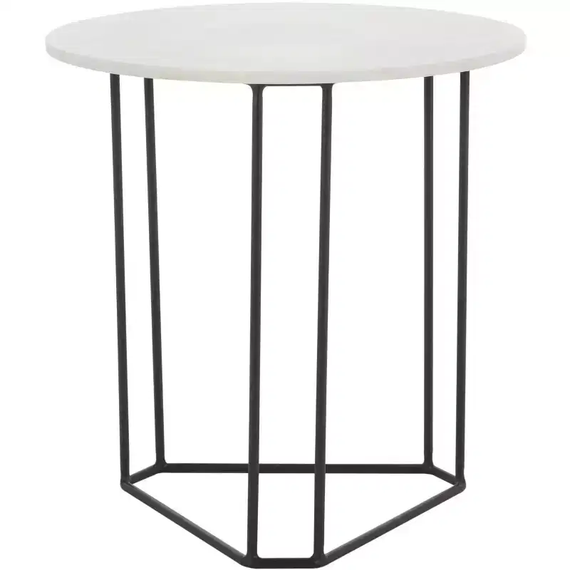 Round Accent Table White Marble/Black