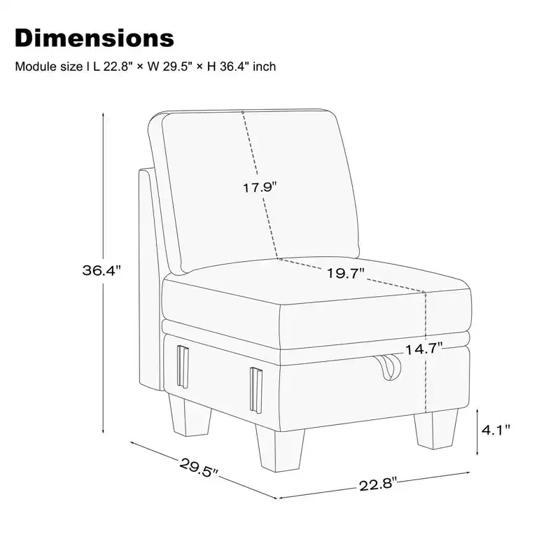 Belffin 22.8 Single Seat Module - Compact Chenille Sofa with Hidden Storage & Tool-Free Assembly