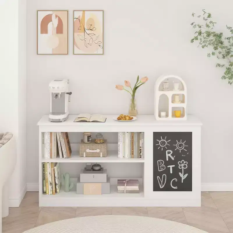 MAYEERTY 3-in-1 Kids Bookshelf & Toy Storage Cabinet with Chalkboard, Organizer for Playroom Bedroom Classroom, White