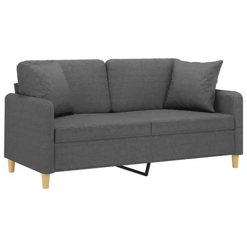 vidaXL 2-Seater Fabric Sofa with Throw Pillows-Dark Gray, Stylish Metal Frame