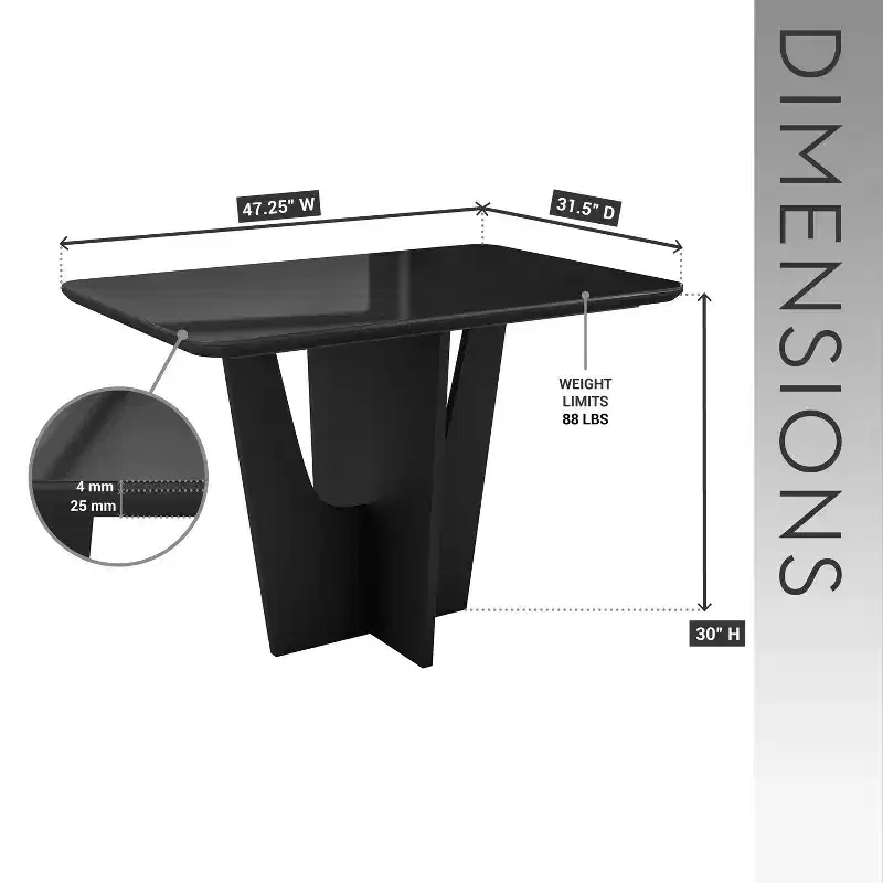 Okak Compact 4/6 Seater Italian Dining Table with Painted Glass Top and Wooden Base Kitchen Table for Kitchen, Dining Room