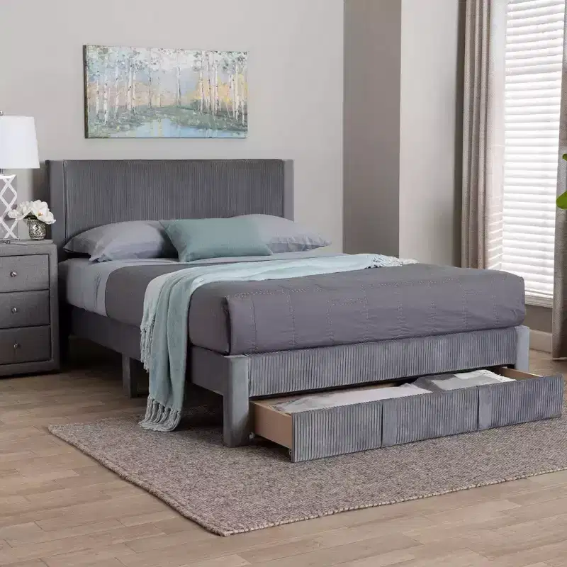 Baxton Studio Elora Pleated Velvet Storage Bed