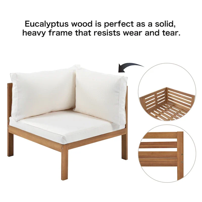 4-Piece Acacia Wood L-Shaped Sectional Sofa Set with Table