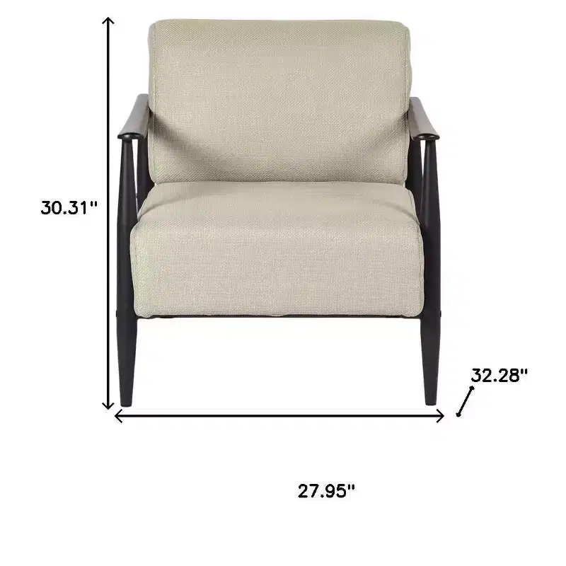 HomeRoots 28 Beige and Black Upholstered Cushion and Solid Wood Arm Chair