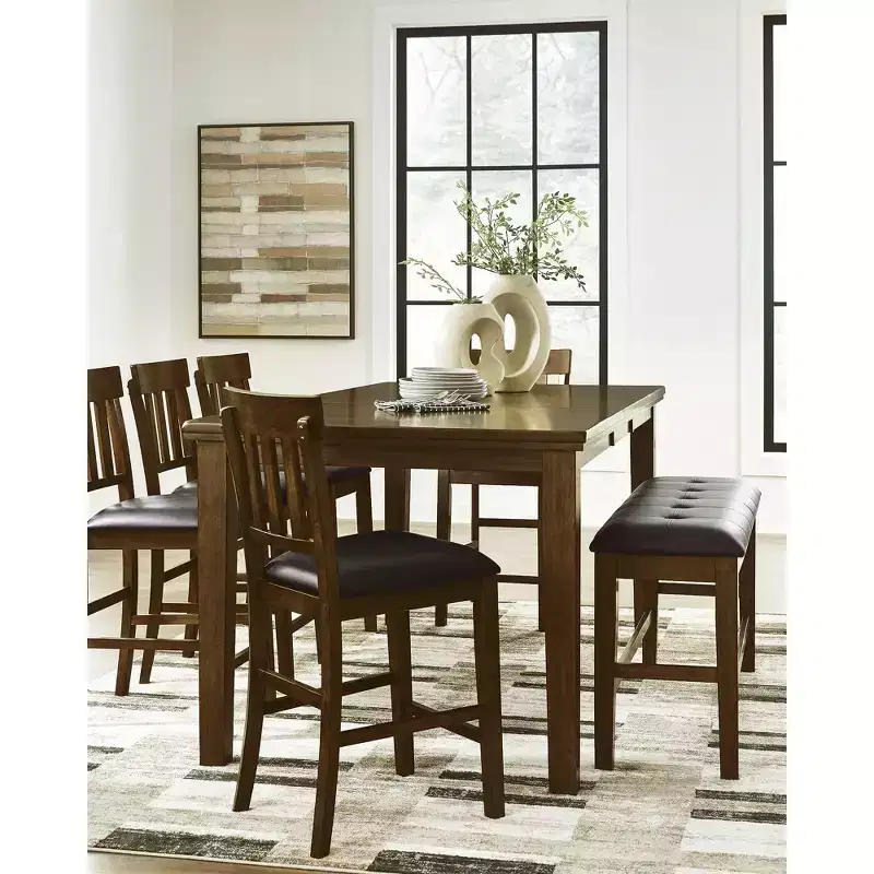 Signature Design by Ashley Ralene Counter Height Upholstered Dining Bench, Faux Leather Seat, Medium Brown Finish