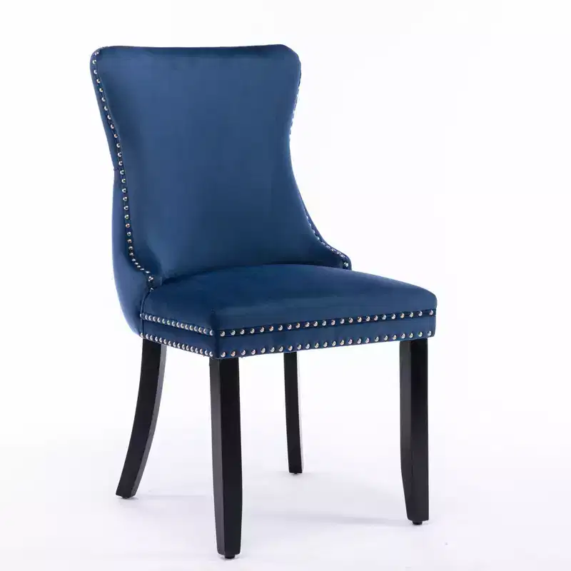 Okak Retro Dining Chairs Set of 2, Comfy Upholstered Wing-Back Chairs with Backstitching Nailhead Trim, Kitchen Chairs with Solid Wood Legs