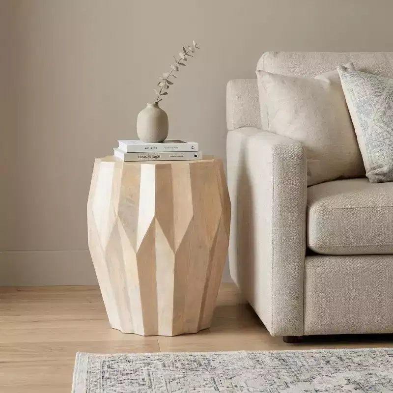 HomeRoots 23 Natural Solid Wood Round Drum End Table