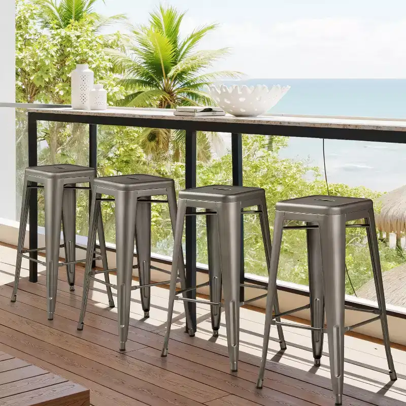 Yaheetech Set of 4 Metal Backless Counter Height Bar Stools Stackable Chairs