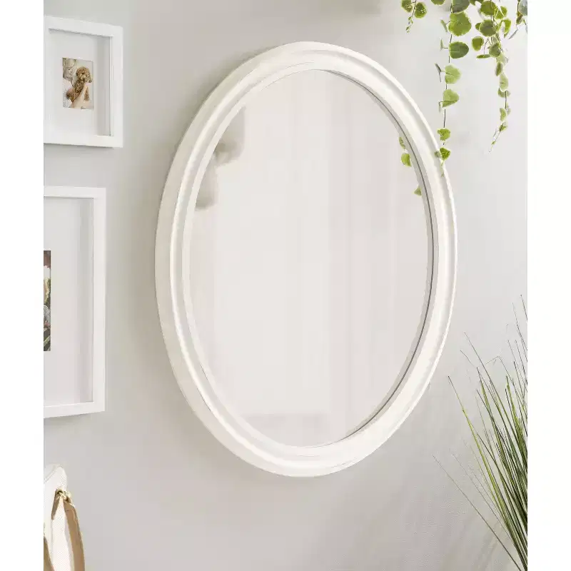 Oval Framed Wall Mirror, 24x30, White