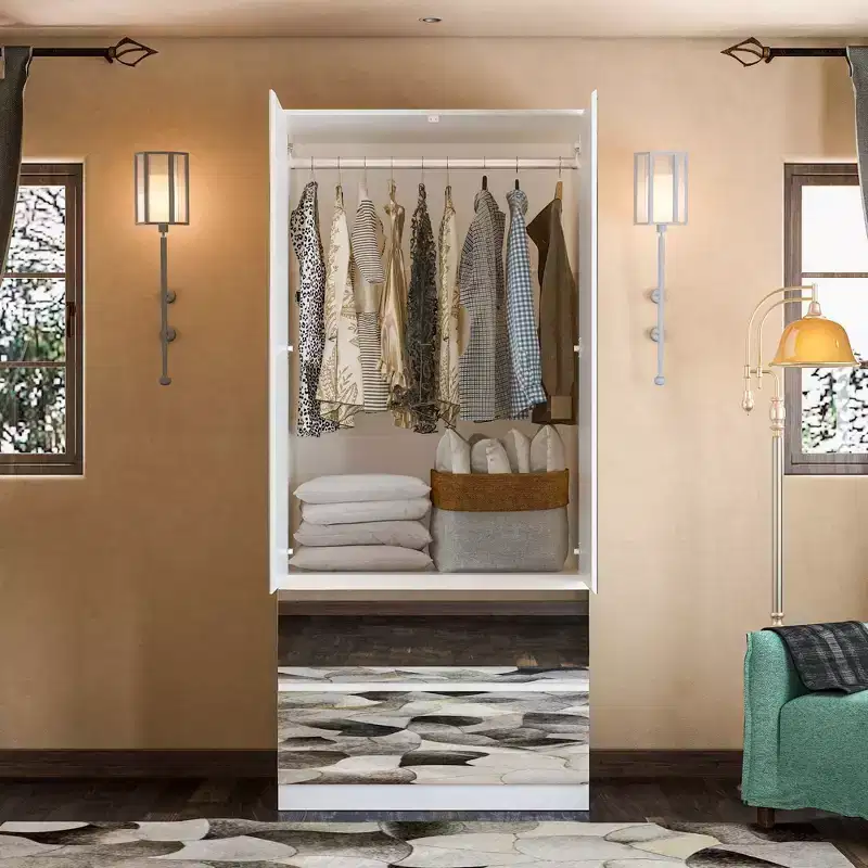 Famapy White Armoire With Hanging Rod and Mirrored Doors