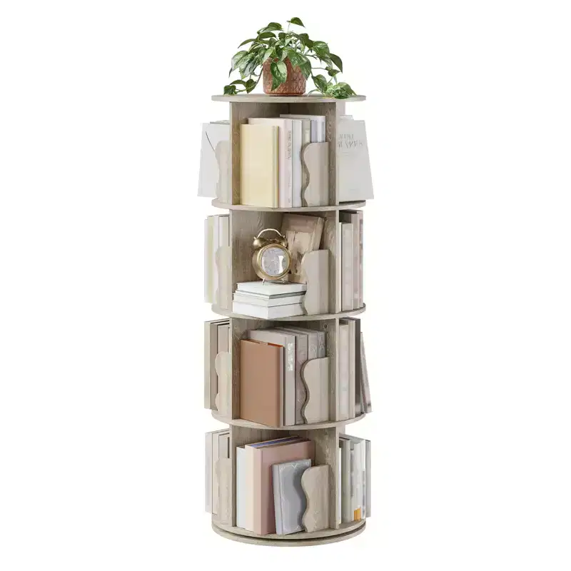 GustoWave 4 Tier Rotating Bookshelf Tower, 360 Stackable Wood Spinning Bookshelf - Storage Display Rack Standing Revolving Bookcase
