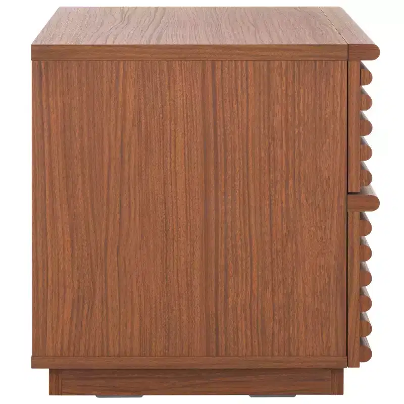 2-Drawer Nightstand with Reeded Wood Detail & Tapered Legs, Walnut Finish
