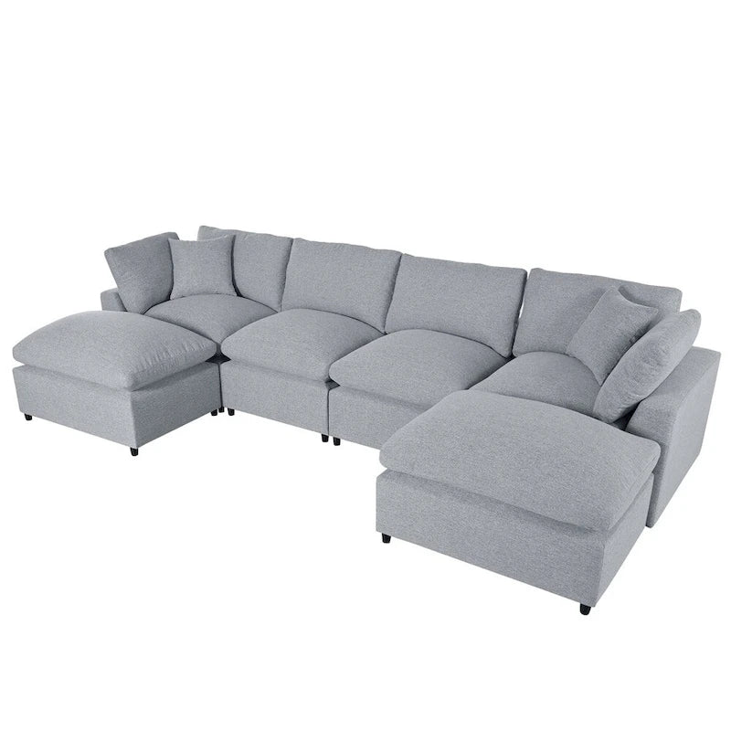 Modern U-Shape Sectional Sofa, 2 Large Chaise with Removable Ottomans