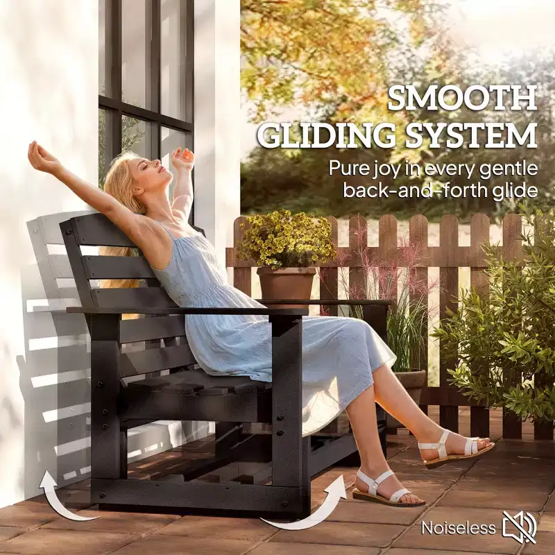 Patio Glider Bench w/ HDPE Slatted Double Rocking Chair
