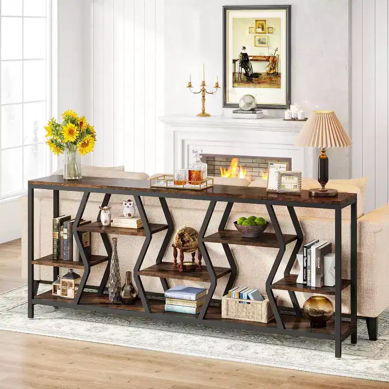 Lantine 70.9 Inches Sofa Console Table with 4 Tier Wood Storage Shelves