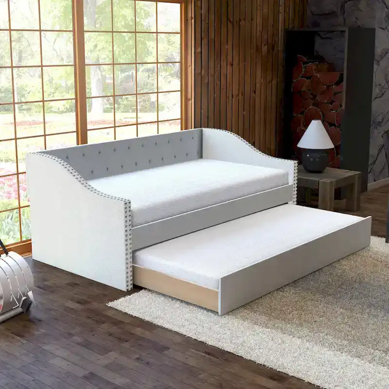 Boyd Sleep Manchester Linen Upholstered Twin Daybed with Trundle
