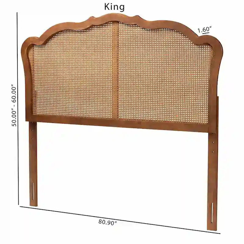 Leandra Classic and Traditional Ash Walnut Finished Wood Headboard with Rattan