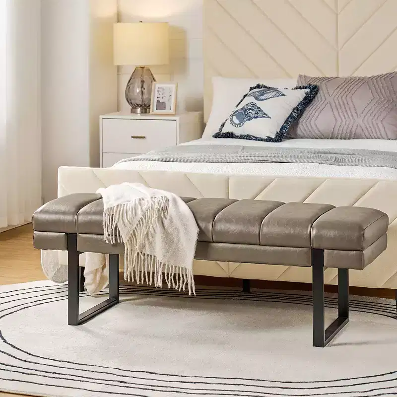 Channel Tufted Vegan Leather Bench