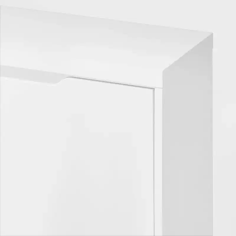 Pivot Open Shoe Cabinet – White Wood Laminate, Holds 12 Pairs, Freestanding