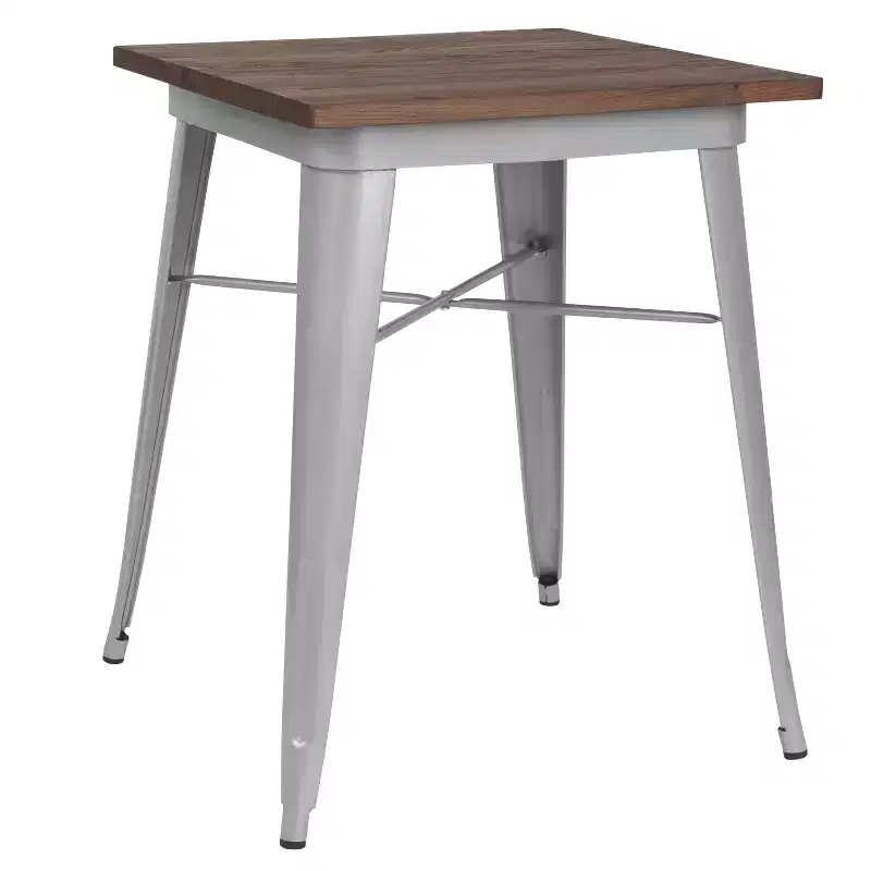 Flash Furniture 23.5 Square Metal Indoor Table with Rustic Wood Top