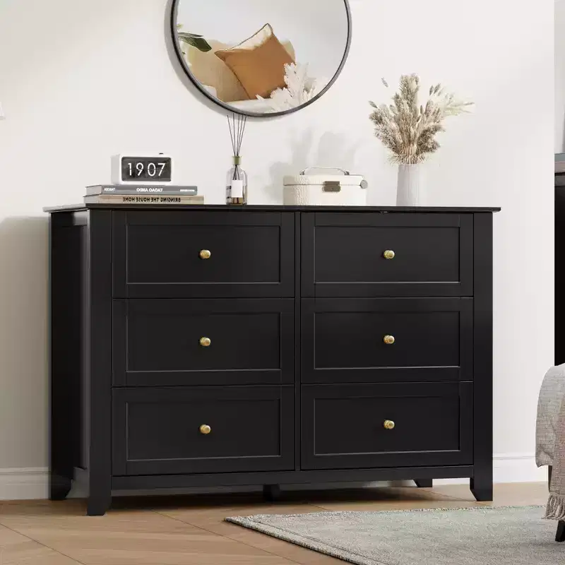 6-Drawer Dresser - 50 Wide Wooden Storage Chest with Metal Knobs for Bedroom, Entryway & Hallway