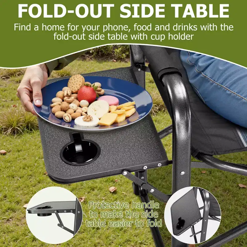 SUGIFT Extra-Wide Folding Camping Chair with Cooler Bag, Side Table & Padded Seat, 400 lbs Capacity